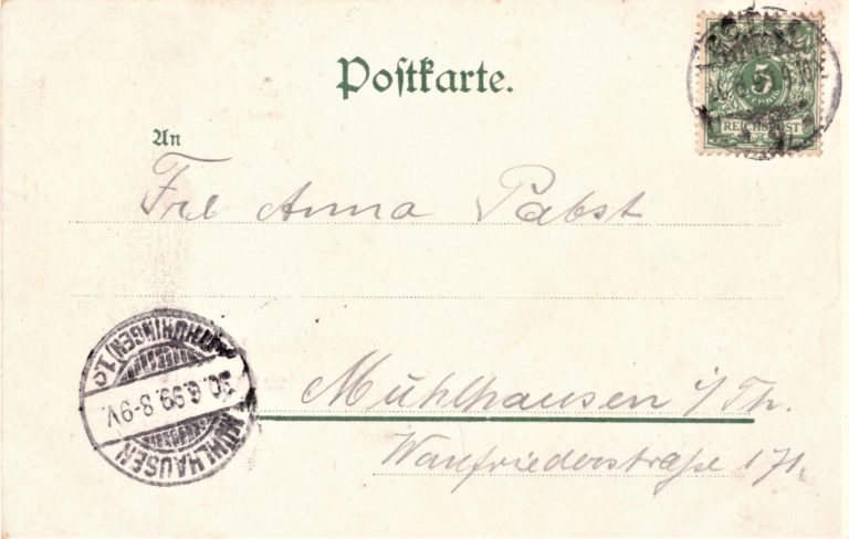 Nr. 10: Rückseite Marke wie Nr. 2, PA Gotha 2, 29.6.99. 9-10 N; Mühlhausen 30.6.99. 8-9 V