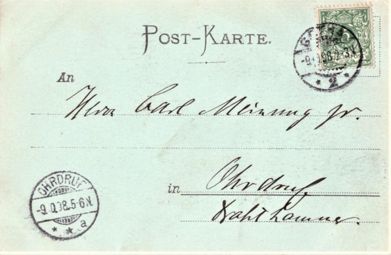 Nr. 9: Rückseite Marke wie Nr. 2, PA Gotha 2, 9.10.98. 2-3 V; Ohrdruf 9.10.98. 5-6-N